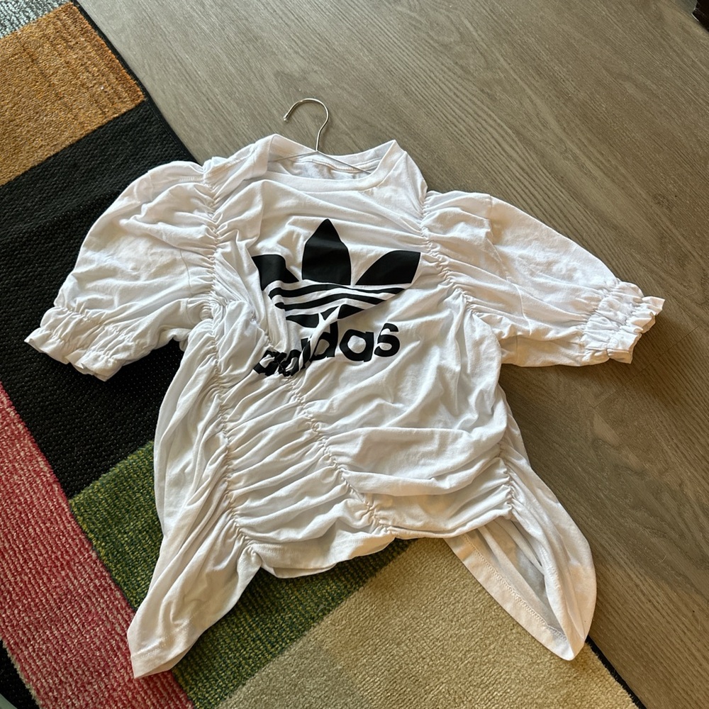 Up-cycled Adidas White Ruched Top